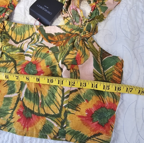Cynthia Rowley Floral Ruffle Sleeve Linen Blend Crop Top Women's Size Large NWT - Picture 8 of 9